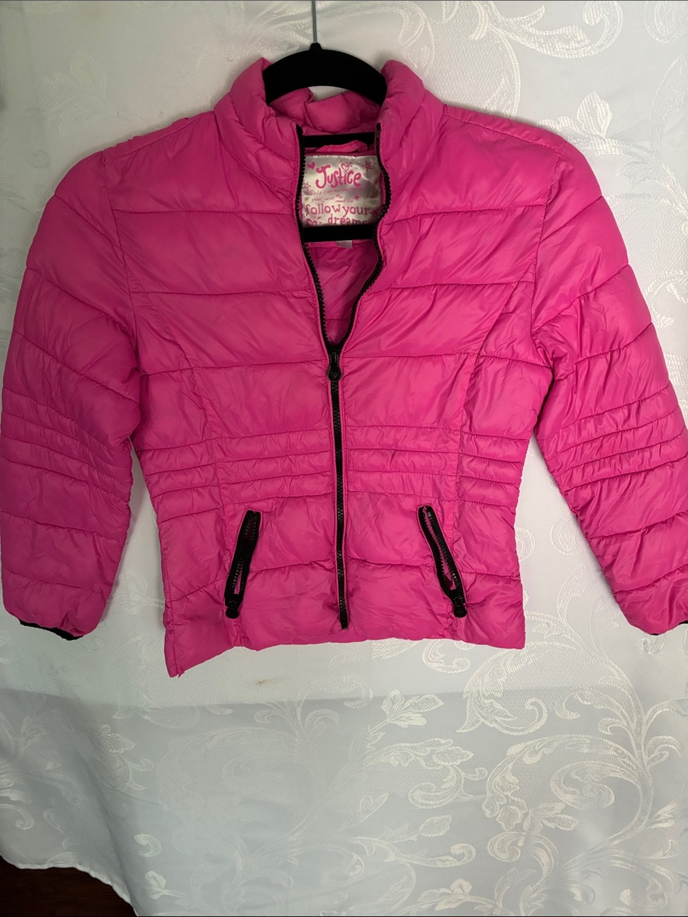 Justice Bright Pink Quilted Puffer Jacket